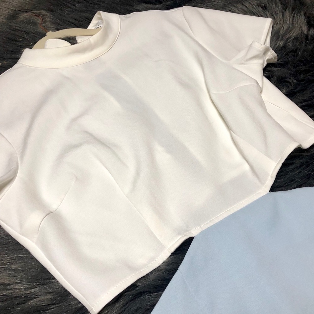 Tobi White Pastel Blue Mockneck Cutout Mini Dress - Picture 5 of 8